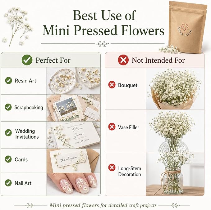 100Pcs Mini Dried Pressed White Baby's Breath Flowers Bulk - Image 7