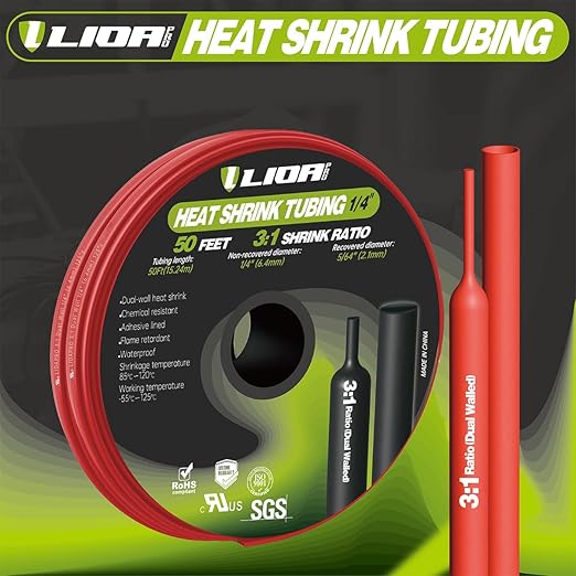 3:1 Dual Wall Adhesive Heat Shrink Tubing UL Listed & ROHS – Waterproof Electrical Insulation for Automotive, Marine Grade Wiring – Heavy Duty, High Temperature Resistant 1/4 in Red