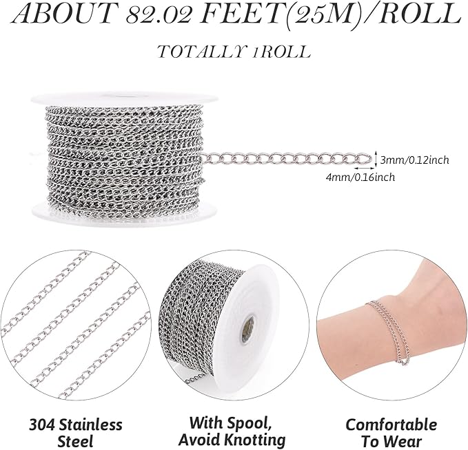 Pandahall 82 Feet/25M Soldered 304 Stainless Steel Curb Chains 4x3x0.6mm - Image 5