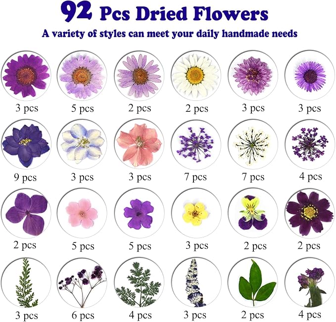 92 Pcs Purple Dried Pressed Flowers Real Natural Leave Petals - Image 4