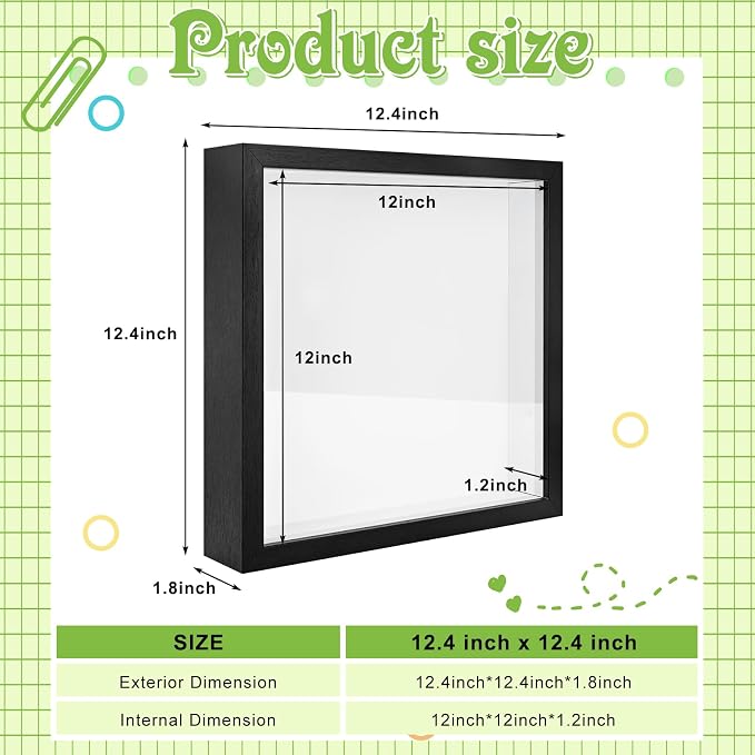 4 Pack 12x12 Shadow Box Frame, Wood Deep Large Shadow Box Display Case - Image 2