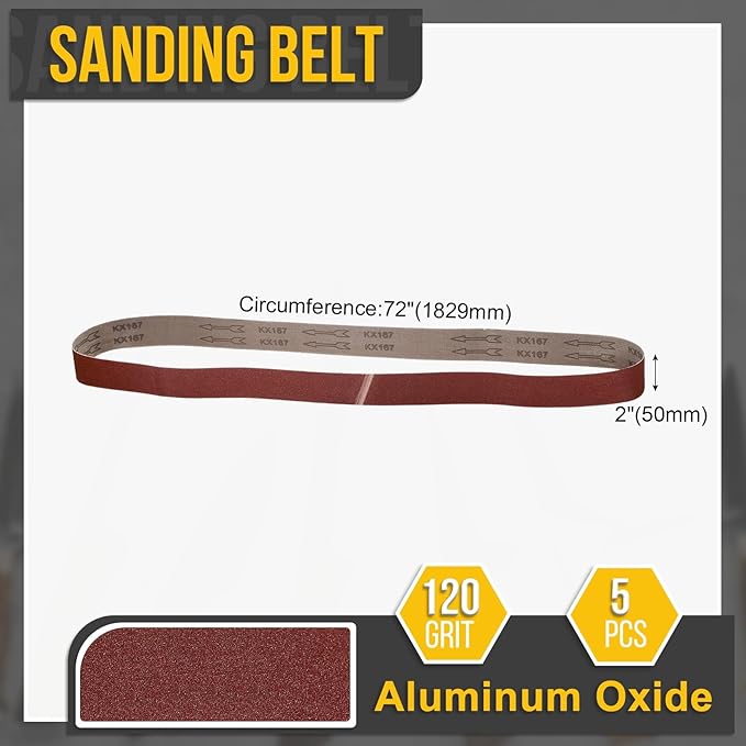 2 x 72 Inch Sanding Belt, 5 Pcs 120 Grit Knife Sharpener Belts Work Sharpening for Belt Sander Knife Carving Tool Metal Working