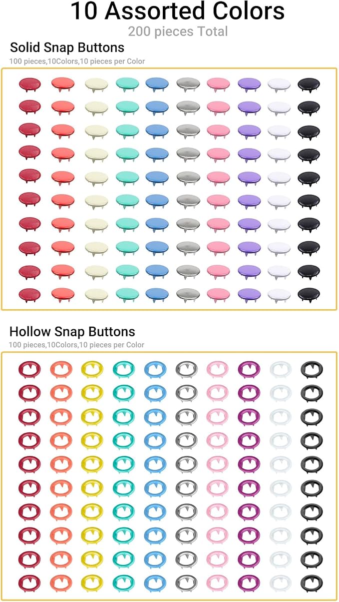 300 Sets Metal Snap Buttons Kit, 9.5mm Sewing Snaps in 10 Colors - Image 5
