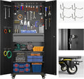 71" H Metal Garage Storage Cabinet with Locking Doors and 2 Adjustable Shelves, Rolling Tool Storage Cabinet with Wheels, Drawer, Pegboard and 16 Hooks for Garage, Warehouse, Black
