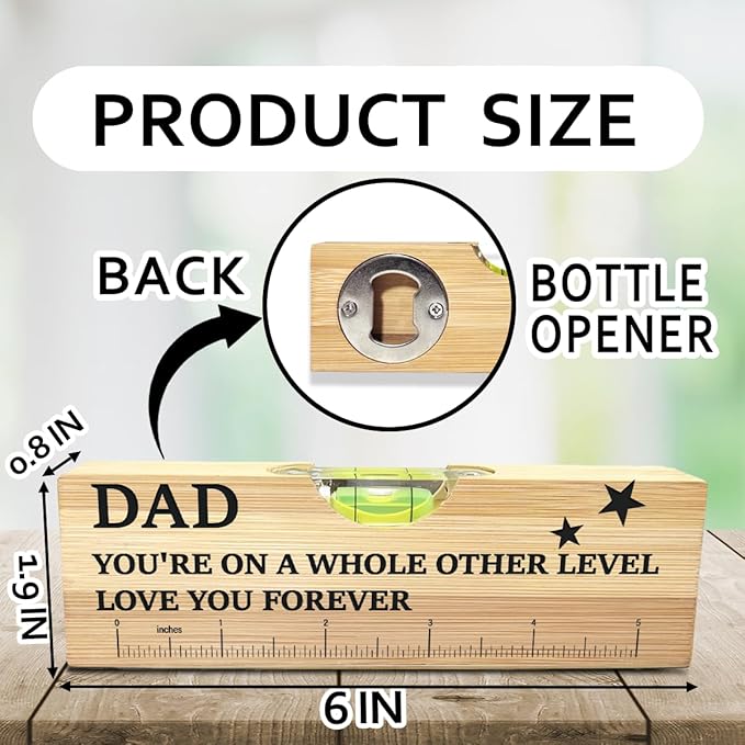 Christmas Gifts for Dad from Daughter Son Wooden Spirit Level, Fathers Day Birthday Gifts for Dad Papa Grandpa Daddy from Daughter Son Wooden Spirit Level Bottle Opener
