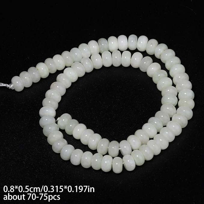 Songxi 5x8mm Natural White Colored Jade Stone Rondelle Beads, Gemstone - Image 2