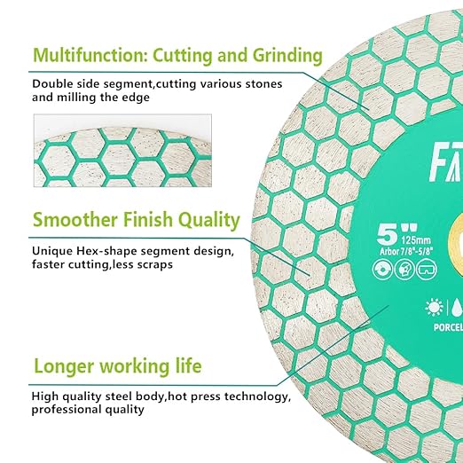 Diamond Tile Blade 5" 125mm for Cutting and Grinding Porcelain Ceramic Tile Marble Artificial Stone