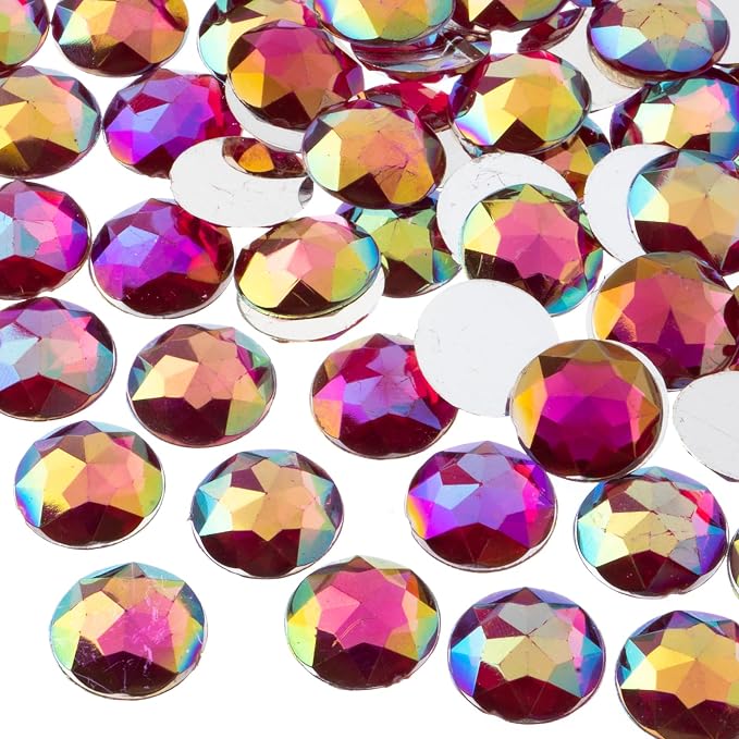 John Bead 200 Pieces 16mm, Fuchsia AB, Acrylic Round Flat Back Rhinestones by JohnBead