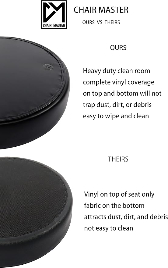 Chair Master Round Vinyl Chair/Stool-Black-for Garage, Counters, Shop, Kitchen, Computer Desks, Drafting Tables. Easy to Clean! (Glides, Medium Bench 19"-27")