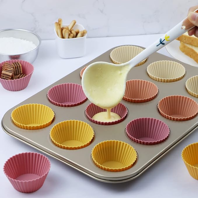 Silicone Baking Muffin Cups 12 Pack, Reusable Cupcake Liners Cake Molds - Image 2