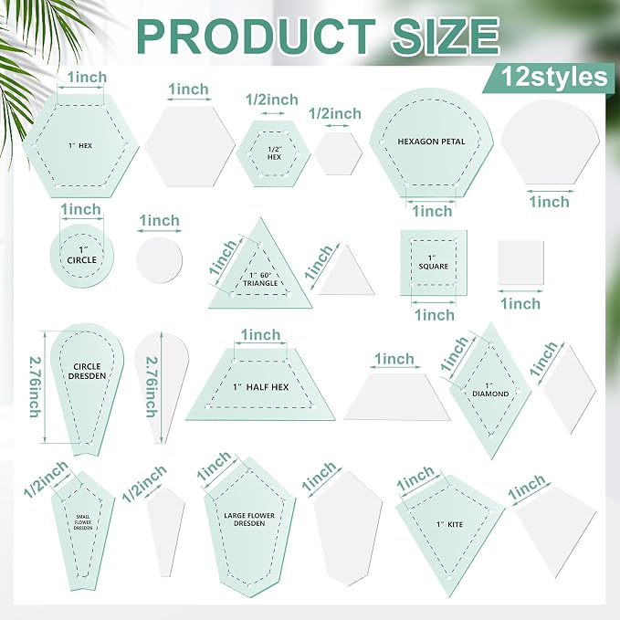 Cinnvoice 612 Pcs Patchwork Paper EPP English Piecing Supplies 12 Shapes - Image 2