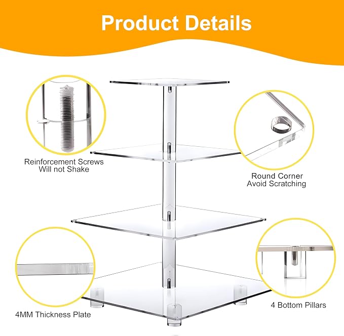 YestBuy Cupcake Stand with Yellow LED Lights, 4 Tier Cupcake Stand - Image 7
