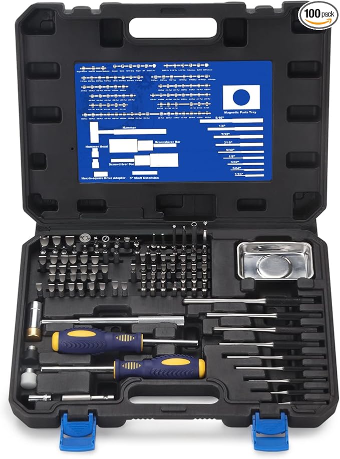 BULLTOOLS Precision Screwdriver Set, 100-Piece Torque Screwdriver Engineering Repair Kit, Roll Pin Punch Set with Magnetic Screwdriver Handle and Storage Case for Maintenance