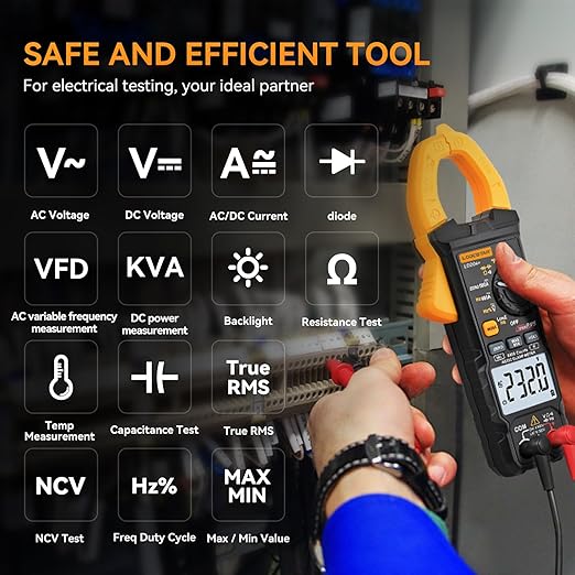 Digital Clamp Meter 6000 Counts Voltage Tester with Auto Range,AC/DC High Voltage,AC/DC Current,DC Power, ACV VFD, Resistance, Capacitance, Diode, Live Wire Test, NCV, True RMS,AC Current Meter LD206+
