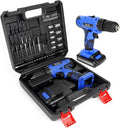 Jar-Owl 21V Cordless Drill, 350 in-lb Torque, 0-1350RMP Variable Speed, 10MM 3/8'' Keyless Chuck, 18+1 Clutch, 1.5Ah Li-Ion Battery & Charger for Home Tool Kit - Black & Blue