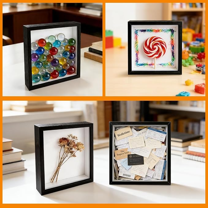 VOKOY 5 Pack 5" x 5" Shadow Box Frame, Small Wood Black Hollow Photo Frame - Image 7
