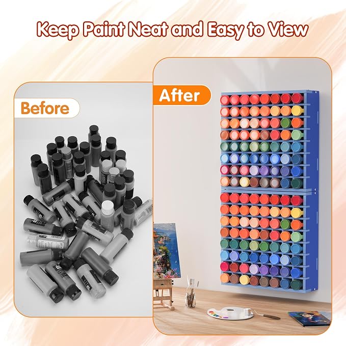Krafetto 2 Pack 64 Grids Paint Organizer Storage Rack, Wall-mountable Craft - Image 5