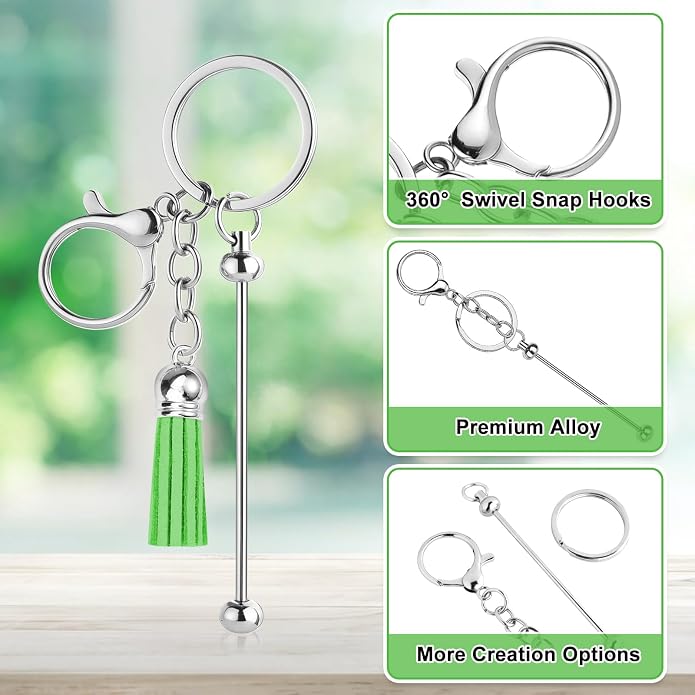 Draupnir 72 Pcs Beadable Keychains Bars, Included 36Pcs Silver Beadable - Image 3