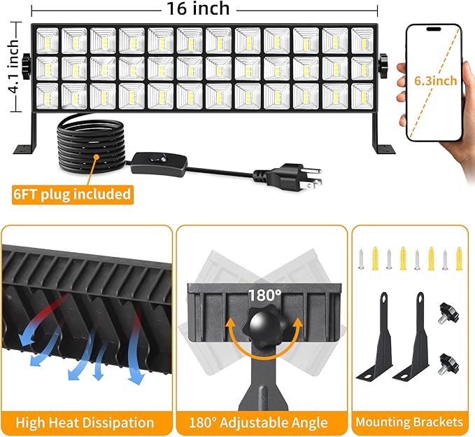 2Pack 100W Shop Light, 11000LM 6000K Daylight White Super Brighter LED Shop Light, IP66 Waterproof Garage Lighting with 1.8M/6FT Cord, Bay Light for Workshop Yard Garage Warehouses