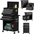 8 Drawer Tools Chest,42.9 inch Tool Cabinet with Universal Lockable Wheels，Organizable Tool Box with Detachable Top Box for Workshop，Black