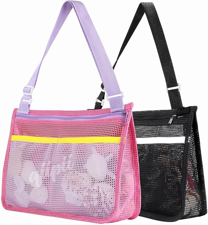 qiipii 2 Pack Beach Mesh Bag Shell Collecting Bag Beach Sand Toy Bags by qiipii
