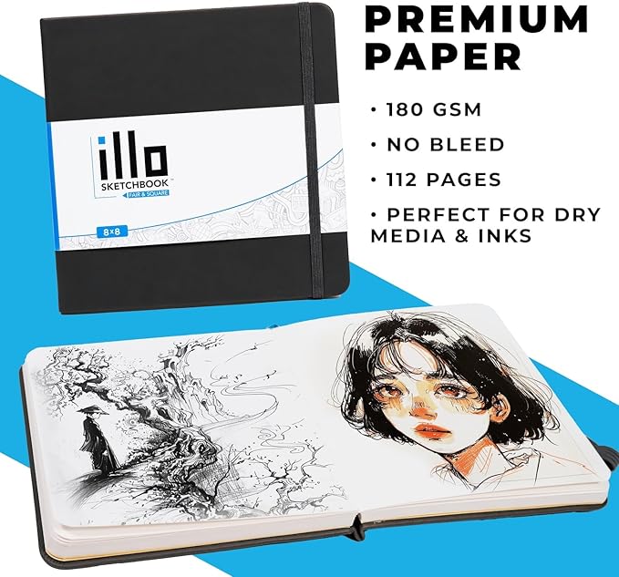 illo Sketchbook 8’’ x 8’’ Square Hardcover Sketch Book, Heavyweight Paper - Image 3