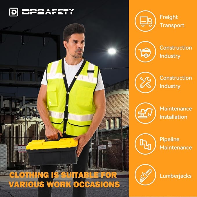 Reflective Safety vest With back plan pocket,High visibility Class 2 Heavy Duty Surveyor Vest,Hi Vis Vest ANSI/ISEA Standard, Construction Work Vest for Men＆Women(Lime-Button,4XL)