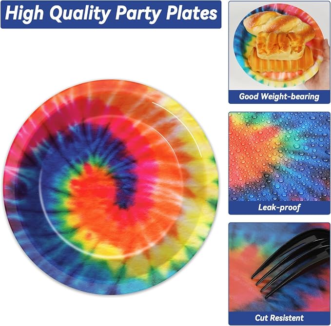 50 Guests Tie Dye Plates and Napkins Party Supplies Tie Dye Party Decorations - Image 3