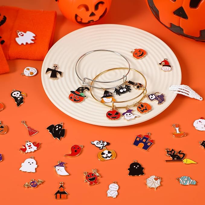 SANNIX 110Pcs Halloween Charms Gold Enamel Jewelry Making Charms - Image 6