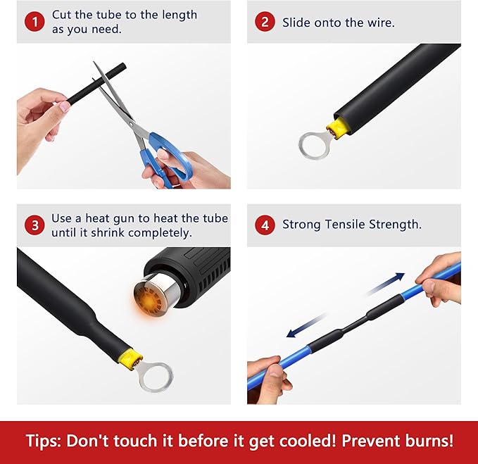 1 inch Heat Shrink Tubing, 5 Ft 3:1 Heat Shrink Tube Dual Wall Adhesive Lined, Waterproof Marine Shrink Wrap Tubing, Electrical Industrial Automotive Sealing Heat Shrink Tubing Kit for Wire Insulation