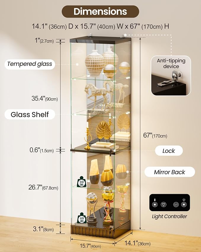 Lvifur 67''H Corner Curio Cabinet - - Image 2