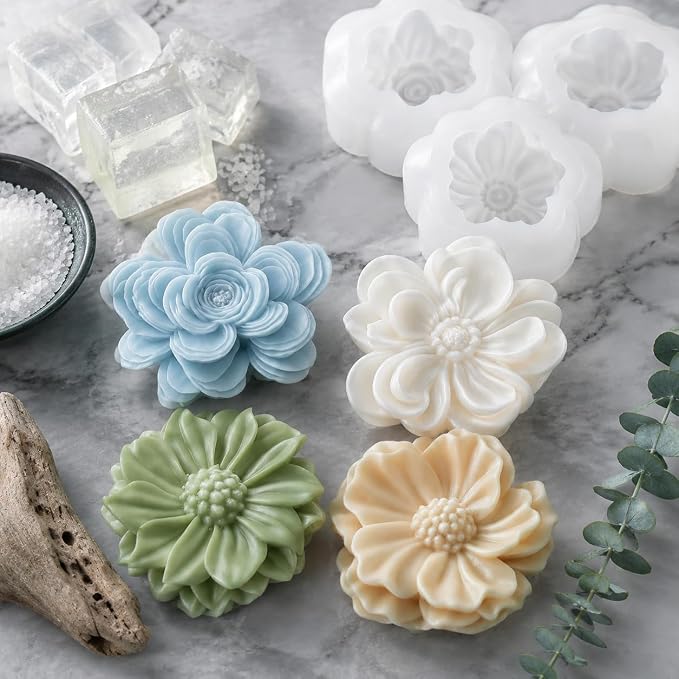 4 Pack 3D Flower Silicone Molds, DIY Candle Soap Making Cake Decorating | - Image 9