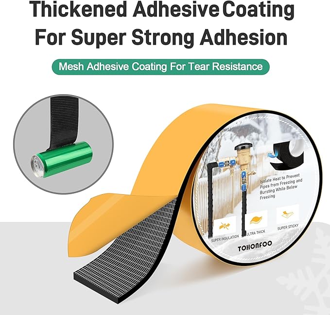 Pipe Insulation Tape, Foam Insulation Tape for Outdoor Pipes Winter Freeze Protection, Foam Pipe Insulation Wrap, Heat Tape for Water Pipes, Copper Pipes, PVC, AC Line, 3in x 15ft, Black