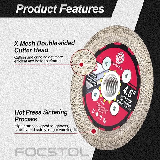 Diamond Tile Saw Blade - 4.5''(115mm) Cutting and Grinding Disc Wheel with 5/8"-11 Flange for Porcelain Ceramic Tile Marble Granite Artificial Stone with X Mesh Rim for Angle Grinder