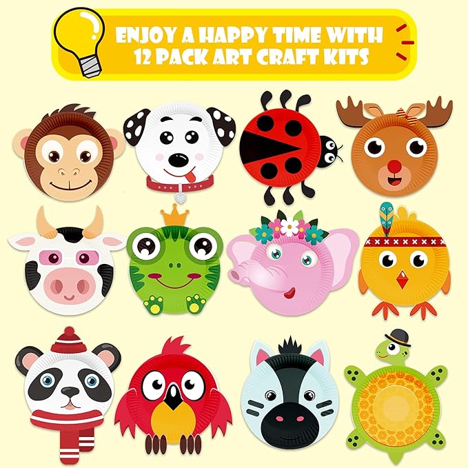 V-Opitos Arts and Crafts Kits for Kids, 12 Pack Simple Animal Paper Plate - Image 2