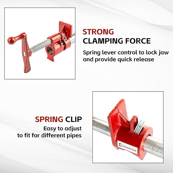 3/4" 2-Pack Pipe Clamp for Woodworking Heavy Duty Cast Iron Quick Release Pipe Clamps For Woodworking Home Improvement Workshop and Construction Site