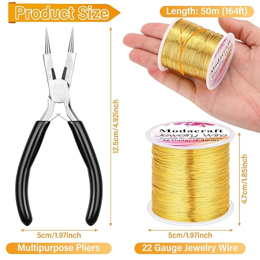 ModaCraft 26 Gauge Ultra-FINE Jewelry Wire Gold + 4-in-1 Ergonomic Pliers Set | - Image 3