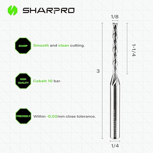 Extra Long Spiral Upcut Router Bit 1/4 Inch Shank 1/8 Inch Cutting Dia. 1-1/4 Inch CL. 3 Inch OVL. Carbide Upcut CNC Router Bit for Wood Cutting, Engraving and Plunging Applications (3PCS)