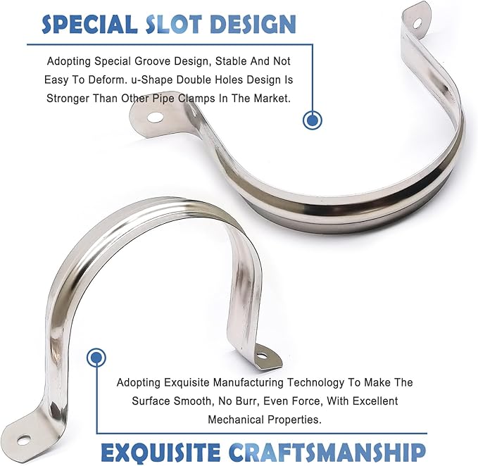 3Pcs 4 inches Two Hole stainless steel U-shaped pipe card for Pipe, Greenhouse AssemblyFixing on Various Surfaces and Support Structures