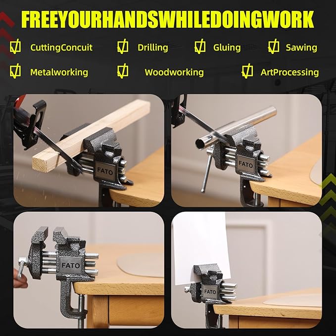 FATO 3" Table Vise Bench Vise Iron Clamp-On Table Bench Vise 2.9-inch Jaw Width 2.6-inch Jaw Opening for Woodworking, Home Workshop Use and DIY Job, Black