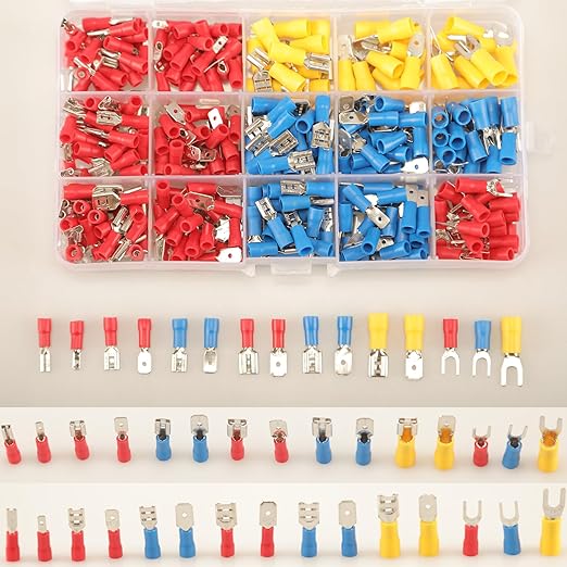 330PCS Crimp Connectors, 2.8mm 4.8mm 6.3mm Male and Female Spade Connector kit, 15 Types Crimp Terminals Electrical Connectors, Electrical Terminals Includes Spade Ring Fork Wire Connectors