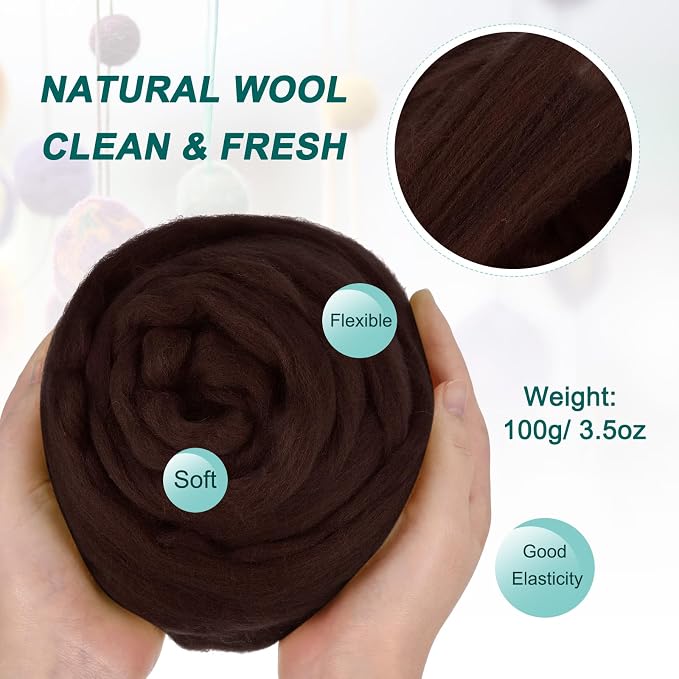 uxcell Needle Felting Wool, 3.5 Oz Nature Fibre Wool Yarn Roving - Image 2