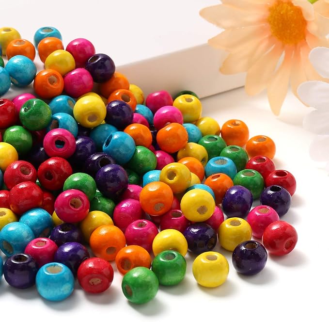 600Pcs Colorful Wooden Beads Large Hole Round Paint Beads Bulk Natural Wood Bead - Image 5