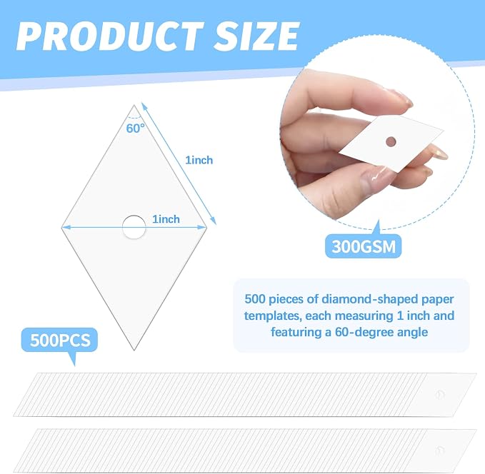 500 PCS 1" Diamond 60 Degrees Piecing Paper Templates, Quilting Templates - Image 2
