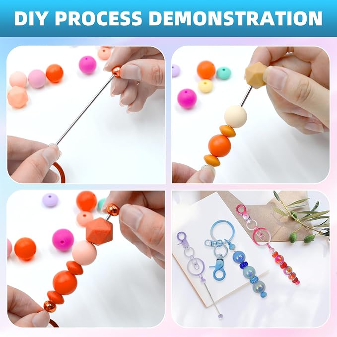 DNLEGULI 80 Pcs Beadable Keychains Bulk Kit – DIY Keychain Making Supplies - Image 4