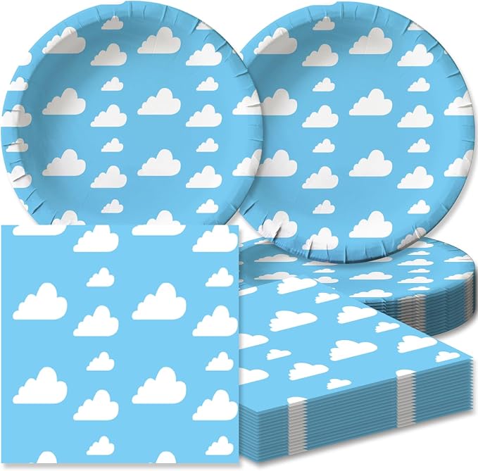 40Pcs Blue Sky White Clouds Birthday Party Decorations Cartoon Story Tableware by Unknown