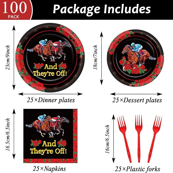 Qyeahkj 100PCS Derby Day Plates and Napkins Party Supplies Horse Racing - Image 2