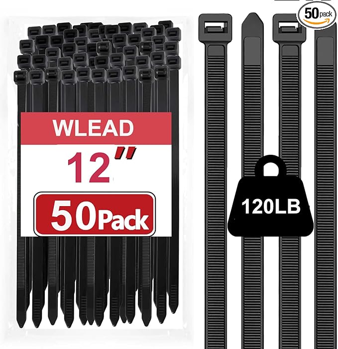 Zip Ties Heavy Duty 12 inch, Toothed Double Sided by WLEAD