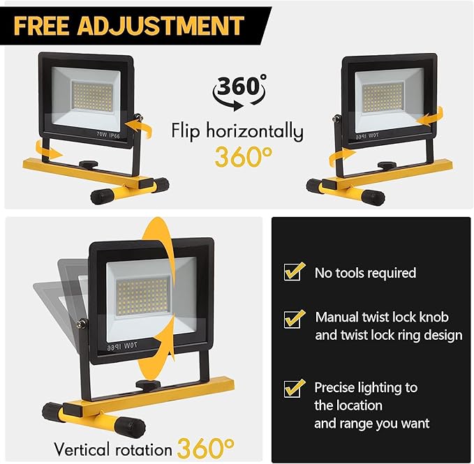 21000 Lumen Work Lights with Stand, 2 Adjustable Head LED Work Light, with Adjustable and Foldable Tripod Stand, Waterproof Lamp with Individual Switch with 6500 Kelvin Color Temperature
