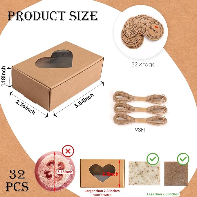 32 PCS Brown Soap Boxes for Homemade Soap, 3.54 X 2.36 X 1.18 Inch Soap - Image 2